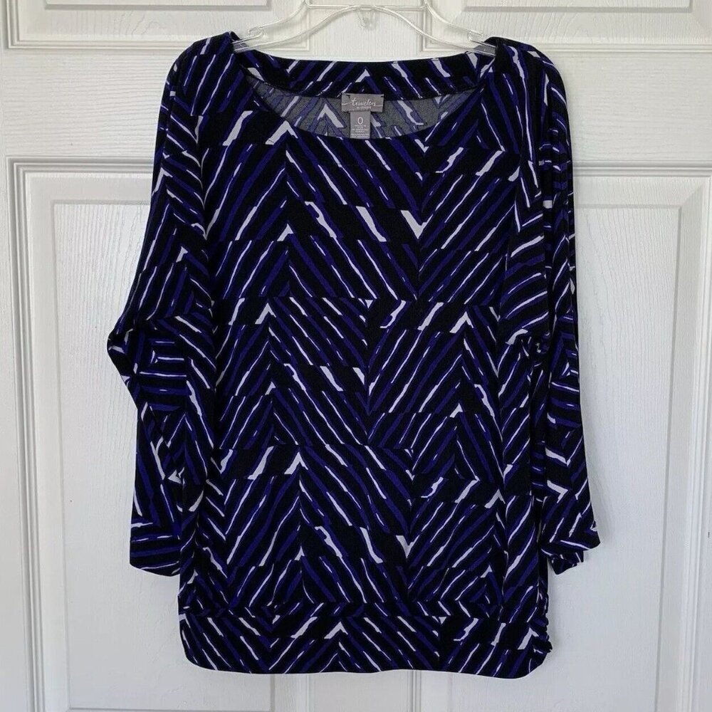 Chico's Travelers Geomertric Scoop Neck 3/4 Sleeve Pull-Over Blouse Size 0/US XS